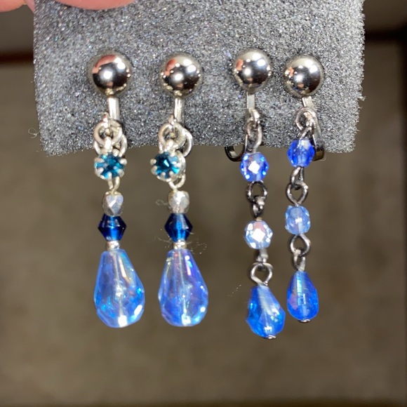 VTG Avon Blue/Silver Beaded Choker w/2 Pair Clip Earrings - Picture 7 of 7